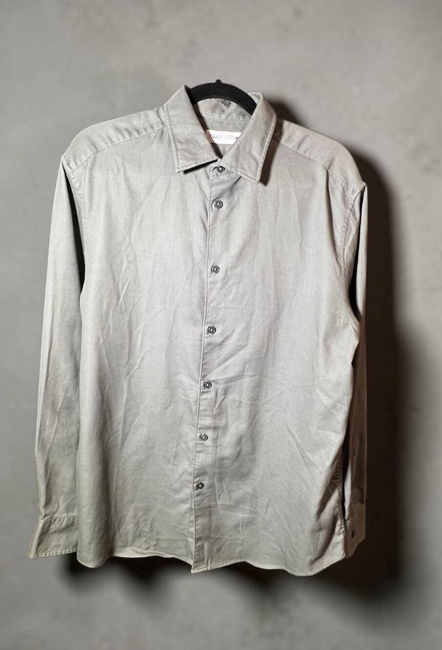 Zara Man XL Casual Dress Shirt Long Sleeve Gray Green Cotton Button Down